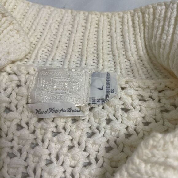 BASCO Hand Knit VTG White Popcorn Sweater Pullover Size Large - Picture 4 of 7